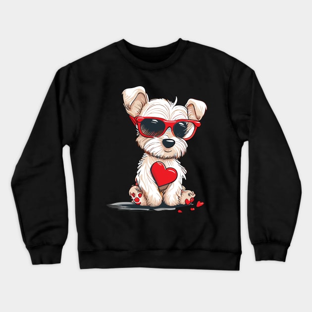 Cute dog holding heart valentines day Crewneck Sweatshirt by remixer2020